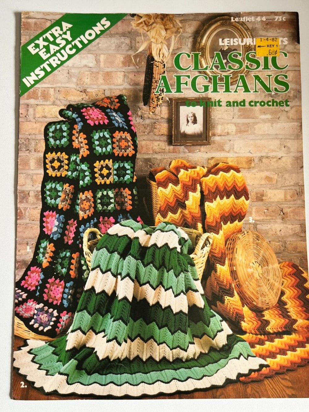 Classic Afghans Knit Crochet Afghan Pattern 1974 Vintage Leisure Arts Leaflet 44